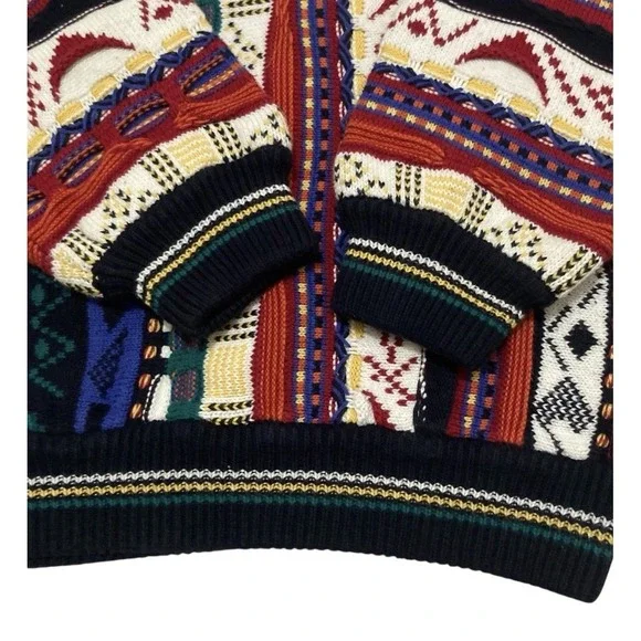 Vintage 90s Cotton Traders Coogi Style Colorful 3D Knit Crewneck Sweater Retro L - Picture 8 of 12